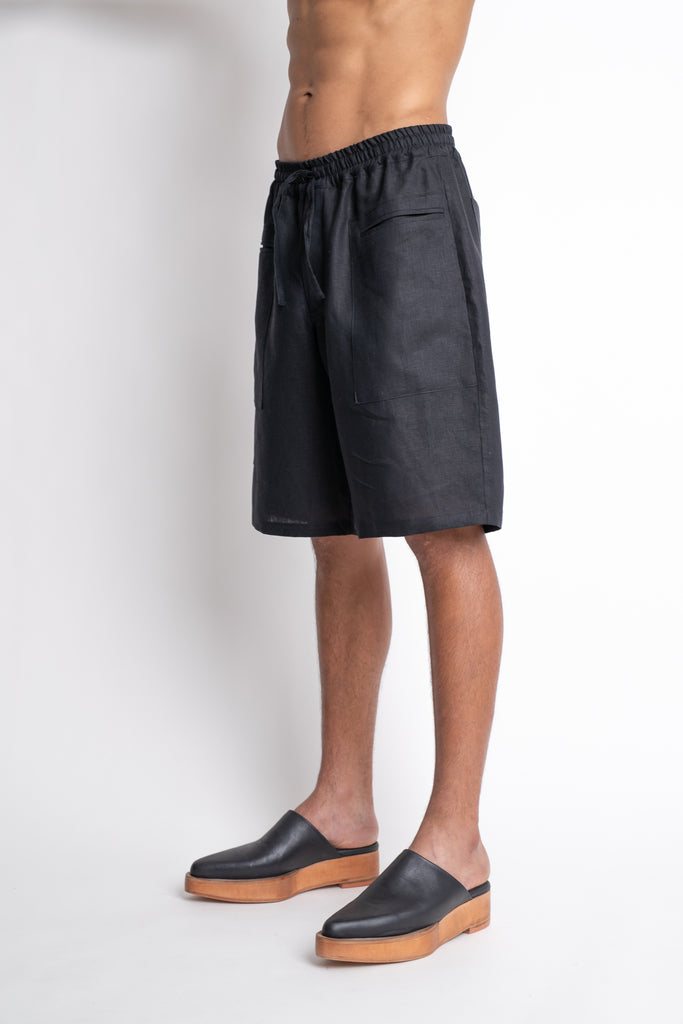 Veraniego: Black Linen Shorts