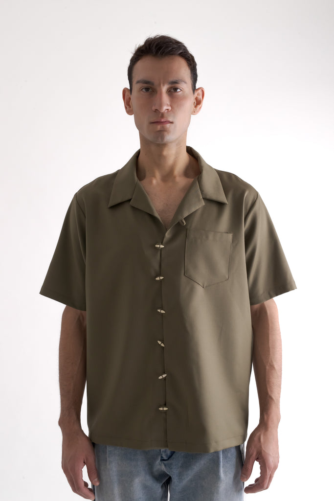 Chela Pocket: Olive Wool Shirt